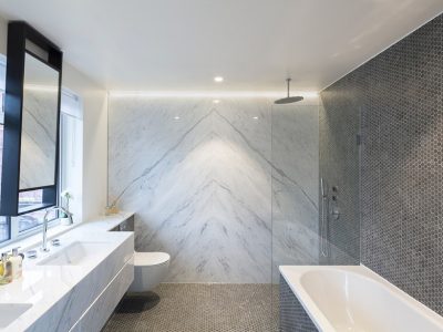 Bookmatched Statuario Wall Cladding in Knigstbridge townhouse