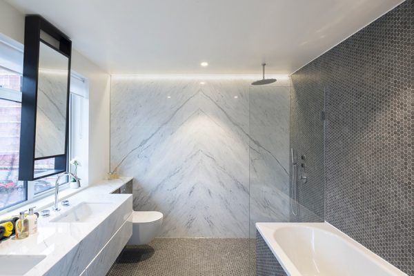 Bookmatched Statuario Wall Cladding in Knigstbridge townhouse