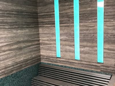 Illuminated Glass Swimming Pool Panels made to measure of Stoneville Recycled Eco Glass