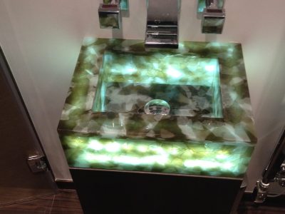 Backlit Recycled Glass Vanity - Zircon eco glass