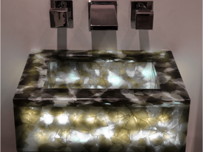 Sustainable Recycled Glass Vanity made to measure, translucent and backlit