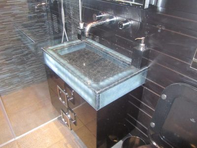 Glass Vanity made of Sustainable Recycled Glass, made to measure, translucent and backlit