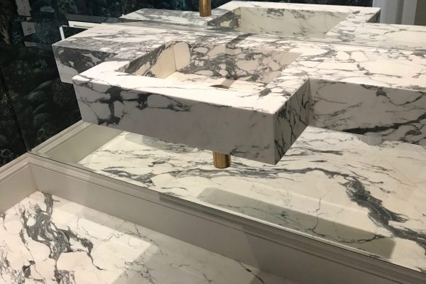 Arabescato Marble Vanity - bespoke basins and vanity tops and matching Arabescato flooring