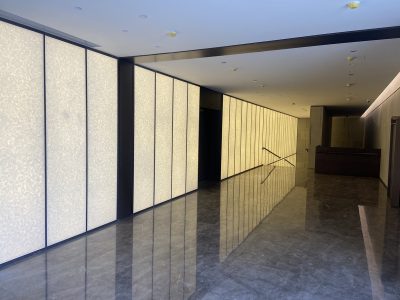 Glass Wall Cladding made of Translucent Illuminated White Eco Glass