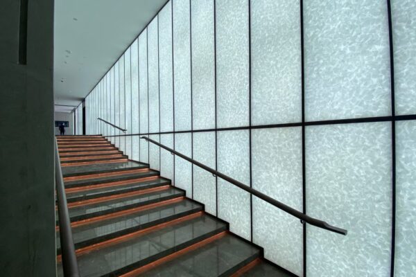 Glass Wall Cladding in Translucent White Topaz Eco Glass