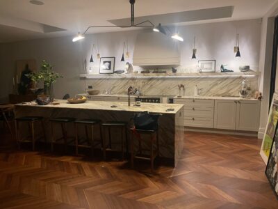 Calacatta Oro Marble Worktop and Splash-back Calacatta Marble Worktop - Island Unit, Shelves and Splash-back
