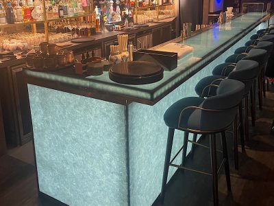 Glass Bar Top and Side Panels backlit made to measure of translucent eco glass