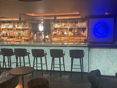 Sustainable Backlit Glass Bar Top Panels made to measure in Agate eco glass