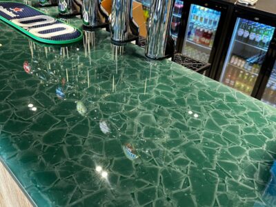 Glass Bar Top made of Sustainable Recyclable Recycled Glass in green