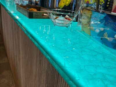 Sustainable Recycled Glass Worktop Lit Up