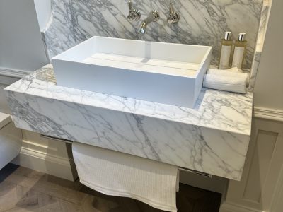 Arabescato Marble Vanity Top Bathroom in Kensington Townhouse Arabescato Marble Vanity Top Bathroom in Kensington Townhouse