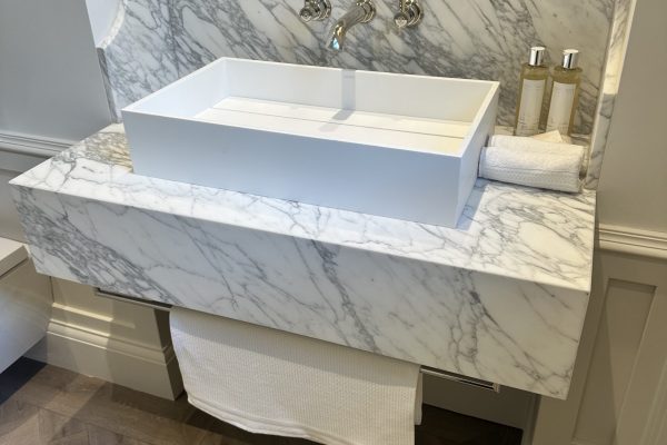 Arabescato Marble Vanity Top Bathroom in Kensington Townhouse