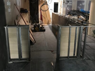 Recycled Glass Bar Top Carcass prepared for installation of a bespoke glass bar top