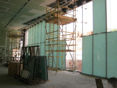 Glass Cladding Installation - White Topaz large panels made of recycled glass