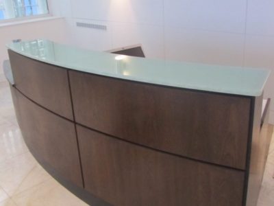 Glass Reception Desk Top - Sapphire Blue, made to measure exclusively from recycled glass