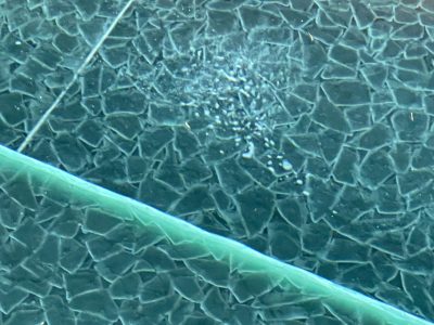 Large Green Glass Tiles in a swimming pool - no resins and no crystalline silica