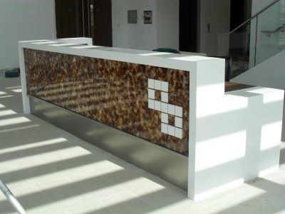 Glass Reception Desk in Zircon eco glass made to measure City of London
