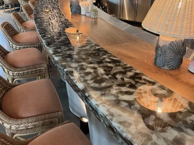 Brown and White Eco Glass bar top made from 100% recycled glass for hospitality
