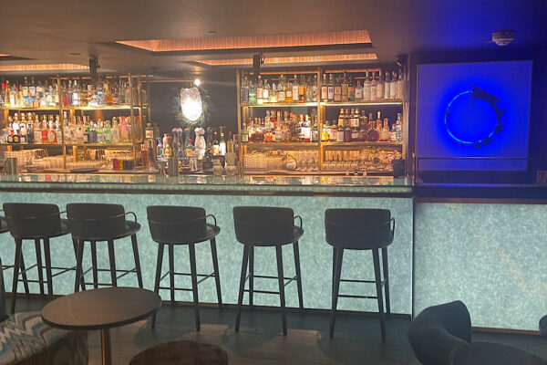 Glass Bar Top and Side Panels Illuminated Glass Bar Top and Side Panels in Frost White and Grey Agate eco glass